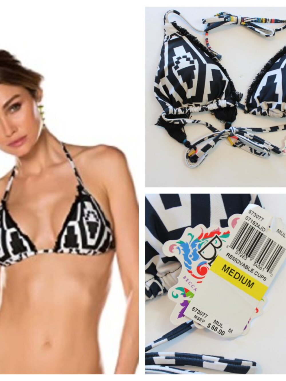 Becca Halter Bikini Swimsuit Top Tribal Black Small Medium Large NWT